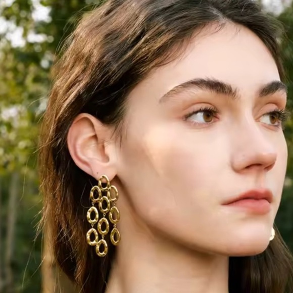 Anthropologie Gold Statement Earrings - Picture 3 of 6